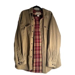 Vintage L.L. Bean Men's Tan Shirt Jacket with Red Plaid Lining
